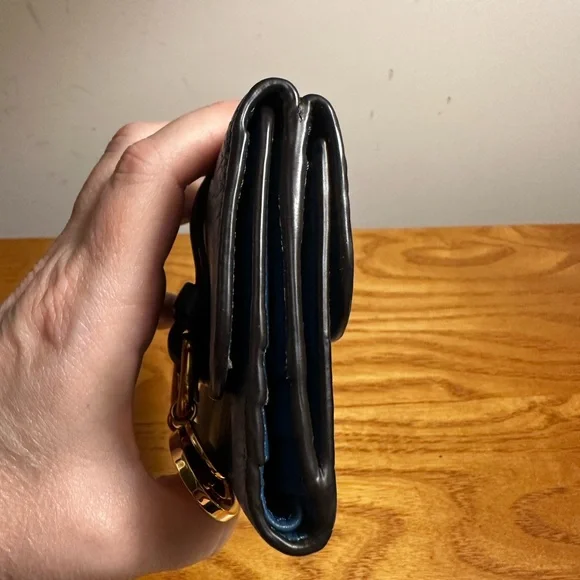 Chloe Blue Leather Compact Alphabet Collection Leather Wallet with Gold Accents - Picture 4 of 7